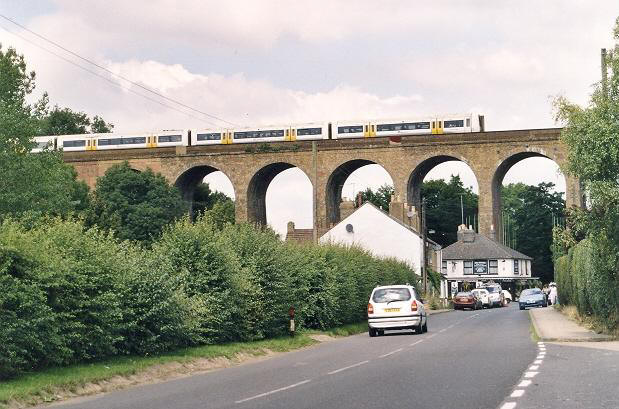 Class 375 flying over Horton Kirby Viaduct